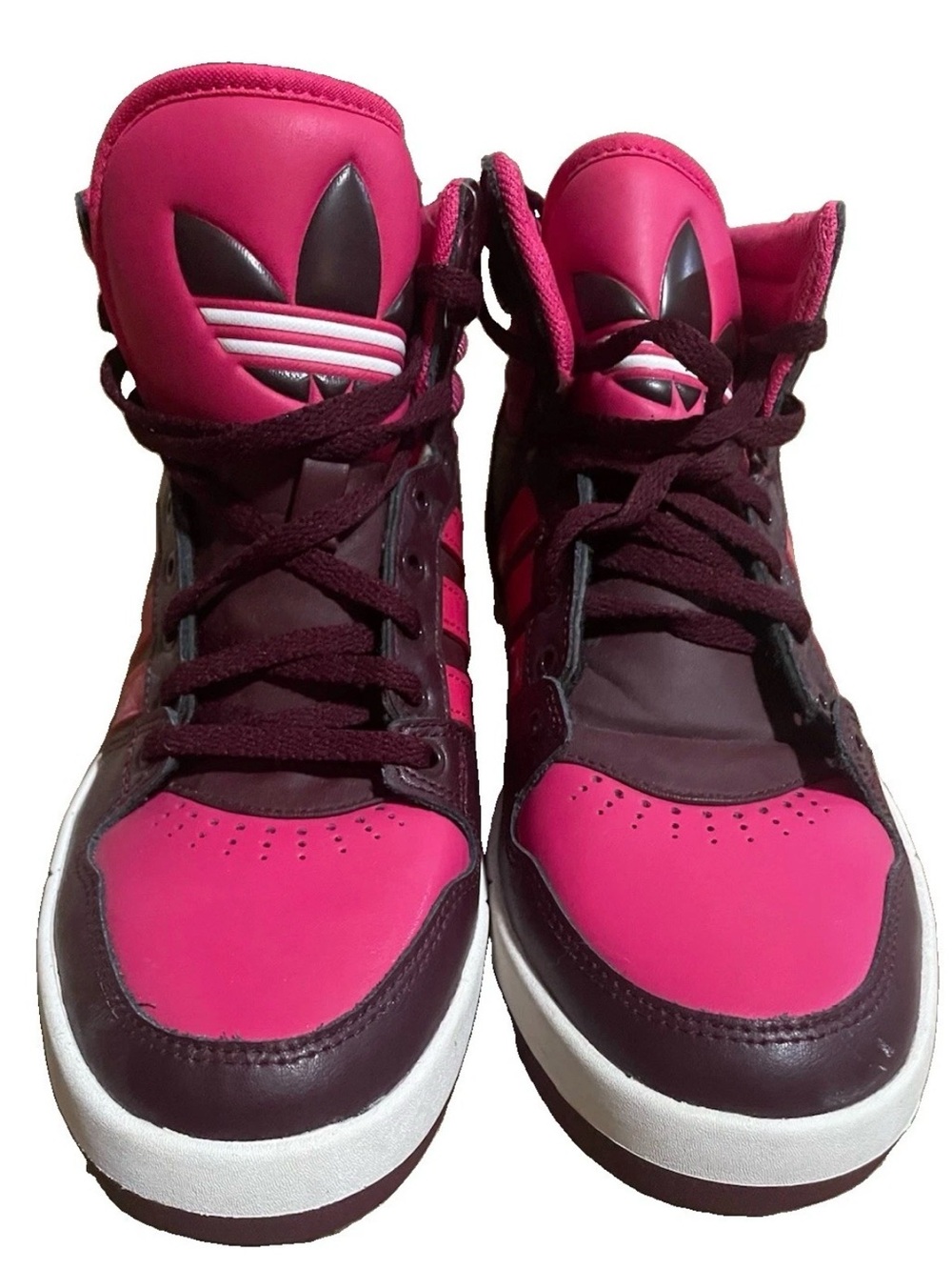 Adidas Kids High-Top Sneakers in Bright Pink and Burgundy - Picture 1 of 3